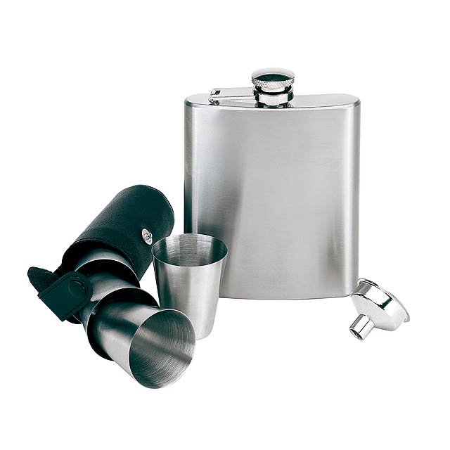 7 piece stainless steel hip flask set GENTLEMAN - silver