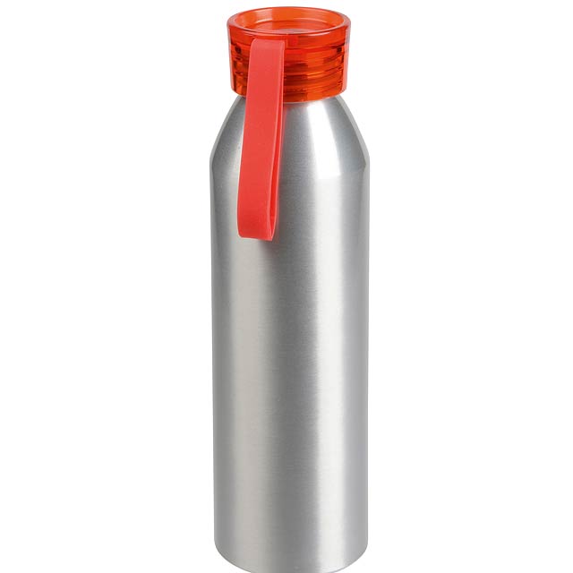 Hliníková láhev COLOURED: barevné šroubovací plastové víčko, silikonový pásek, kapacita: cca. 650 ml  - červená - foto