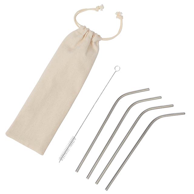 Stainless steel straw kit DRINK HAPPY - silver
