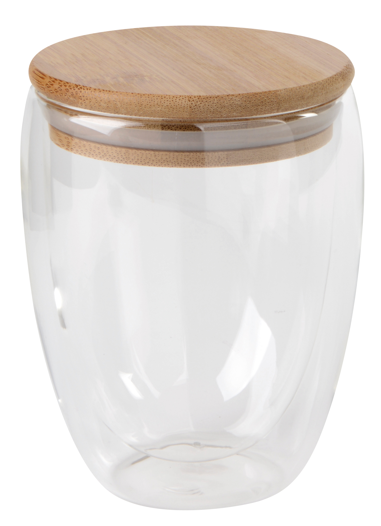 Dvouplášťová sklenice BAMBOO ART M s víčkem z bambusu: průhledné, odolné vůči teplotě, kapacita cca. 350 ml - hnědá
