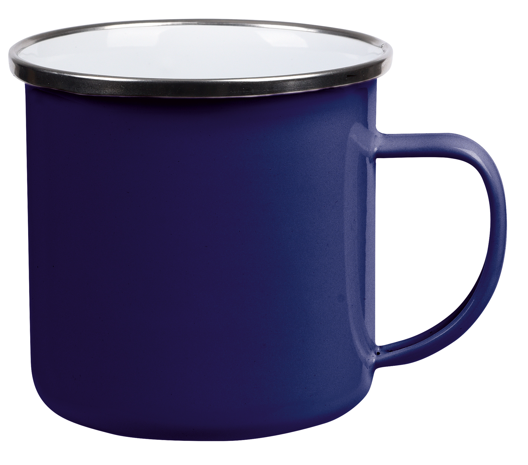 Smaltovaný nápojový hrnek VINTAGE CUP: vyroben z nerezové oceli s uchem, barvená vnější strana s bílým vnitřkem, stříbrný nerezový okraj, kapacita cca. 350 ml  - modrá - foto