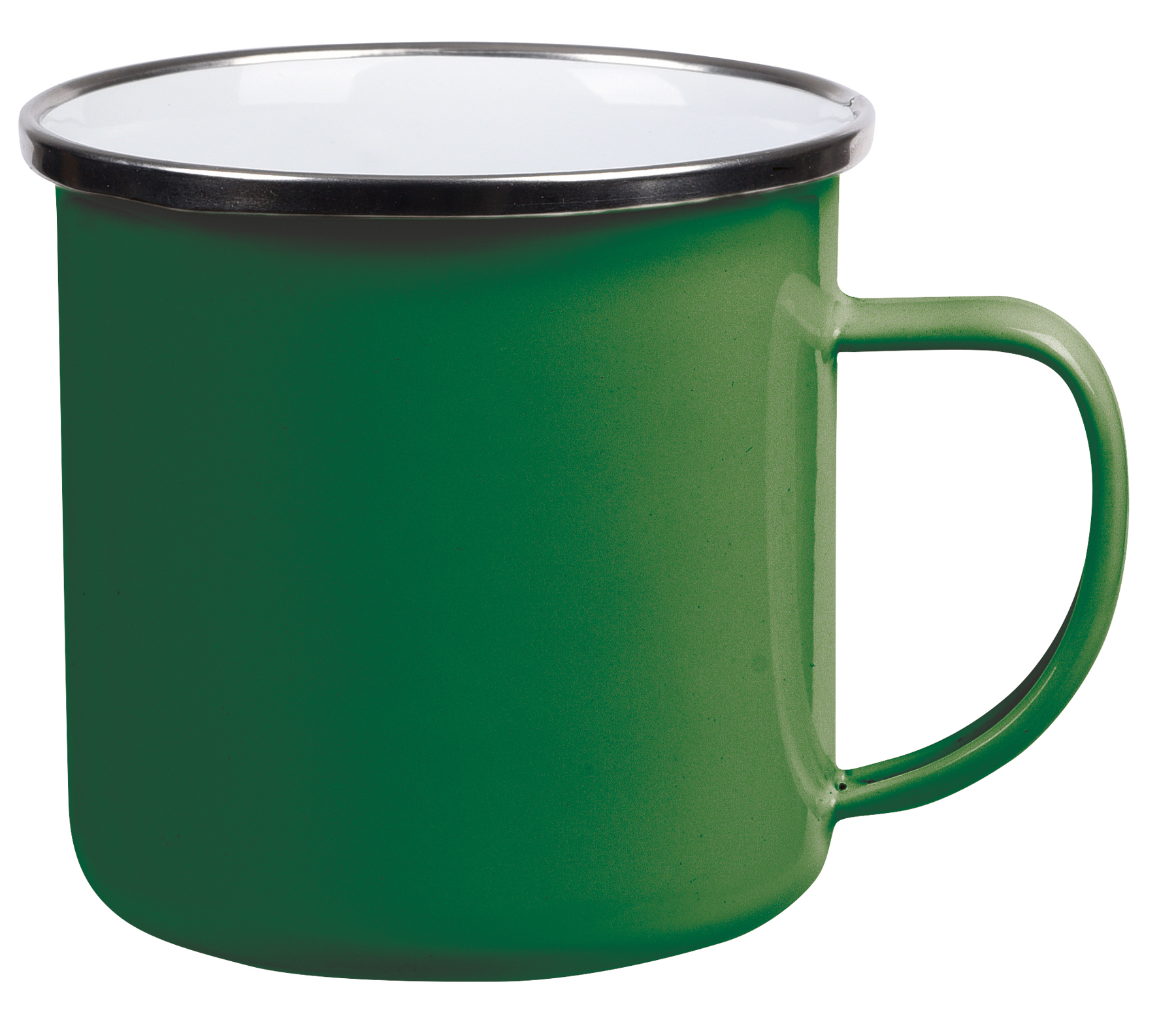 Smaltovaný nápojový hrnek VINTAGE CUP: vyroben z nerezové oceli s uchem, barvená vnější strana s bílým vnitřkem, stříbrný nerezový okraj, kapacita cca. 350 ml  - zelená - foto