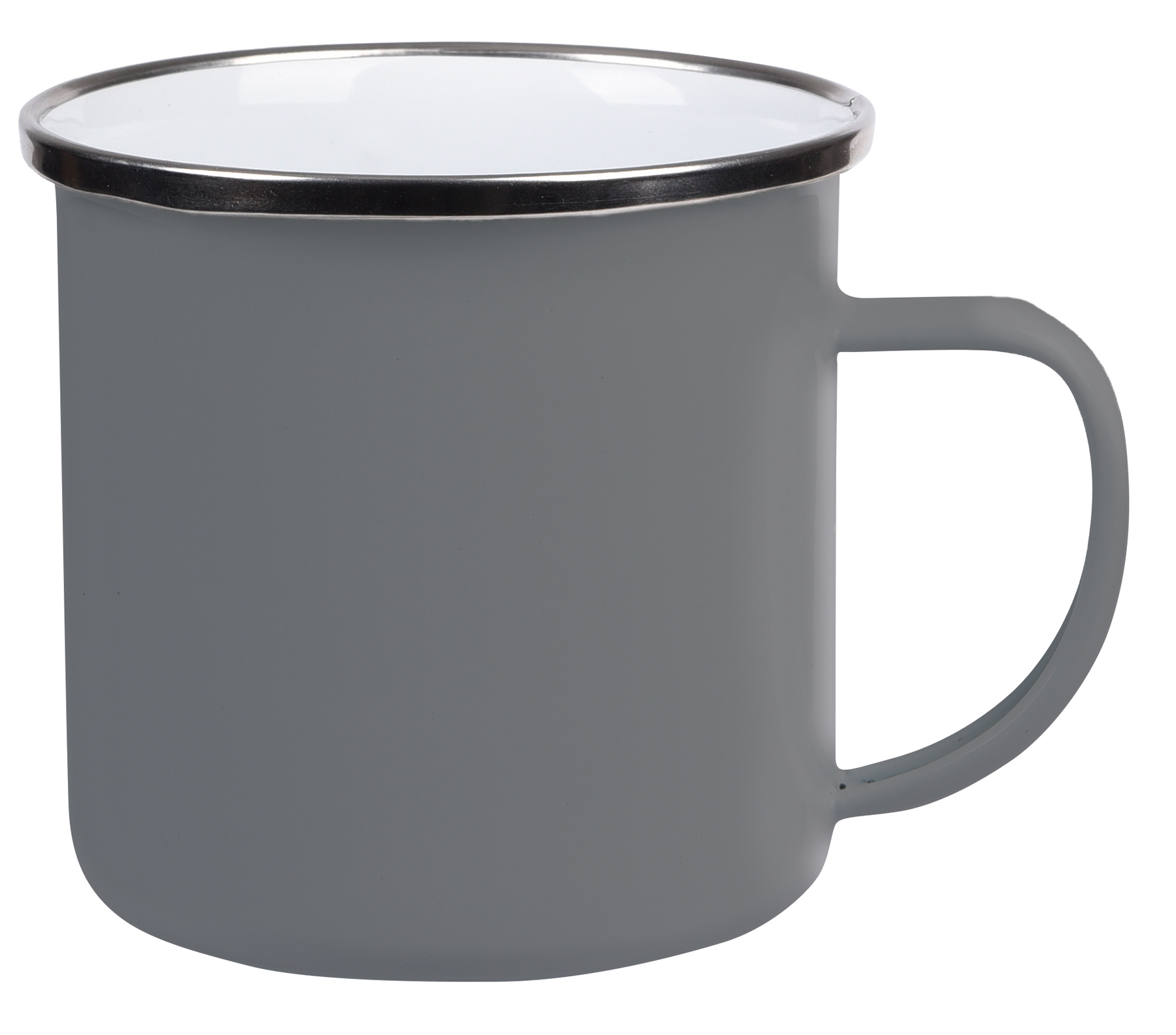 Smaltovaný nápojový hrnek VINTAGE CUP: vyroben z nerezové oceli s uchem, barvená vnější strana s bílým vnitřkem, stříbrný nerezový okraj, kapacita cca. 350 ml  - šedá - foto