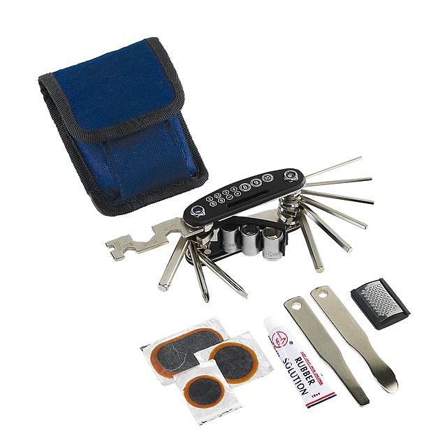 Practical stainless steel bike repair set ON TOUR - blue