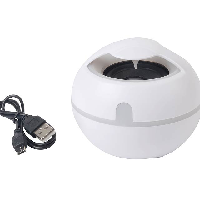 Bezdrátový reproduktor SOUND EGG: hudební výstup: 3 watty, pro spárování s bezdrátovými zařízeními, dosah: cca. 10 m, s funkcí hands-free, s nabíjecí baterií, kapacita: 300 mAh, nabíjecí kabel USB s konektorem Micro-USB (délka: přibližně 50 cm), ovládací tlačítka na základně, vypínač / zapnuto, nožičky  - biela - foto