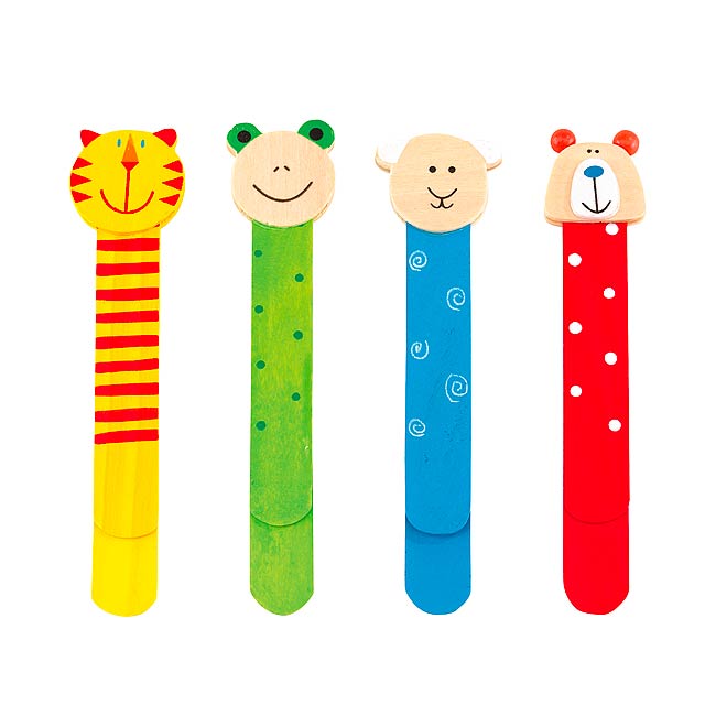 Dřevěné záložky do knihy 4 typy FUNNY ANIMALS - multicolor