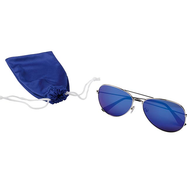 Sluneční brýle NEW STYLE , s pouzdrem: s tmavě tónovaným sklem, certifikováno UV 400. Pouzdro je ideálním místem pro vaši reklamu.  - modrá - foto
