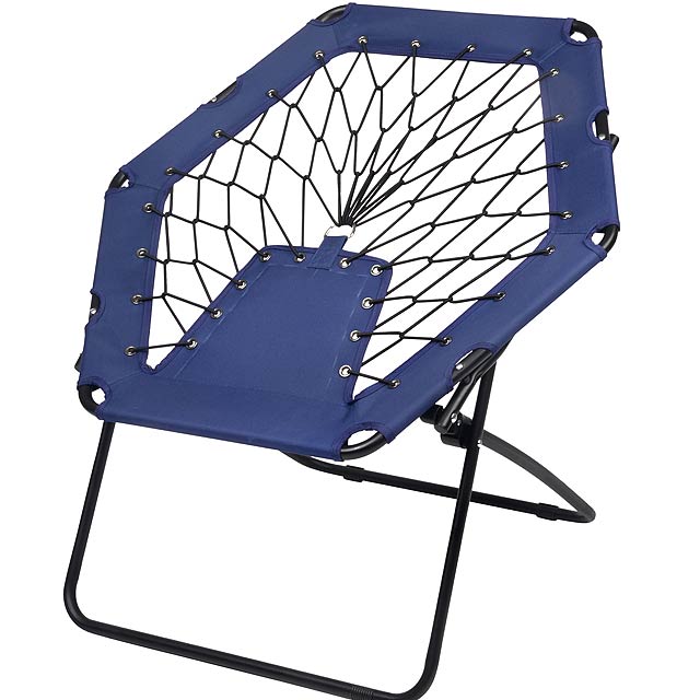 Židle Bungee CHILL OUT: Pohodlné sedadlo vyrobené z elastických lan, robustní ocelový rám, se sklopnými nohami  - modrá - foto