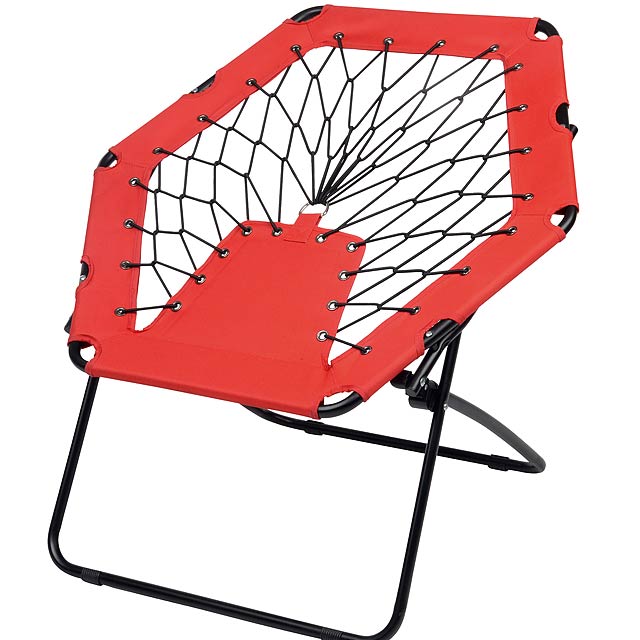 Židle Bungee CHILL OUT: Pohodlné sedadlo vyrobené z elastických lan, robustní ocelový rám, se sklopnými nohami  - červená - foto