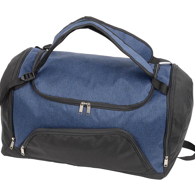 Sportovní taška 2 IN 1: prostorná hlavní přihrádka na zip, přední kapsa na zip, 1 přídavný popruh, 2 boční kapsy na zip, zesílené rukojeti, lze použít také jako batoh  - modrá - foto