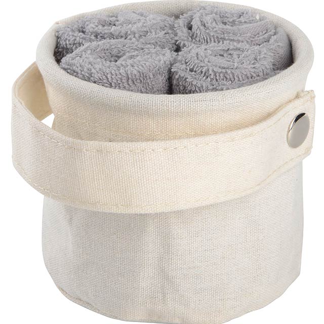 Sada ručníků DRY OFF , 5 kusů: vysoce savý a rychle schnoucí, měkký a načechraný, v odpovídajícím koši s odnímatelnou rukojetí  - šedá - foto