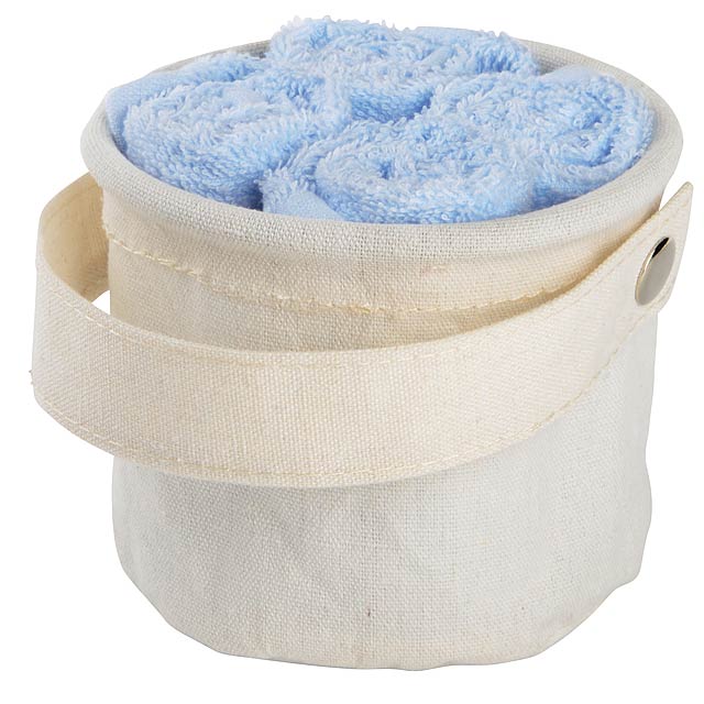 Sada ručníků DRY OFF , 5 kusů: vysoce savý a rychle schnoucí, měkký a načechraný, v odpovídajícím koši s odnímatelnou rukojetí  - nebesky modrá - foto