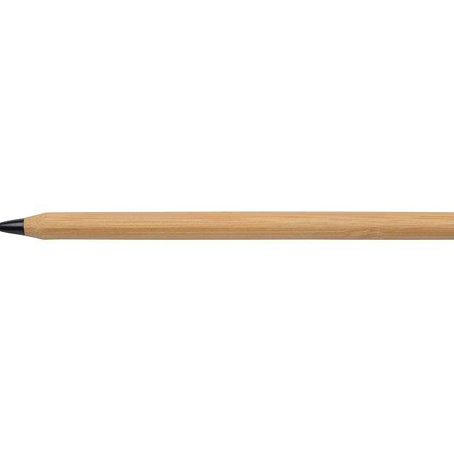 Bambusové kuličkové pero ESSENTIAL: elegantní bambusové tělo, barevnou špičkou, modrým inkoustem  - čierna - foto