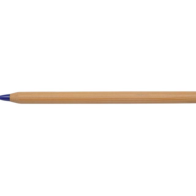 Bambusové kuličkové pero ESSENTIAL: elegantní bambusové tělo, barevnou špičkou, modrým inkoustem  - modrá - foto