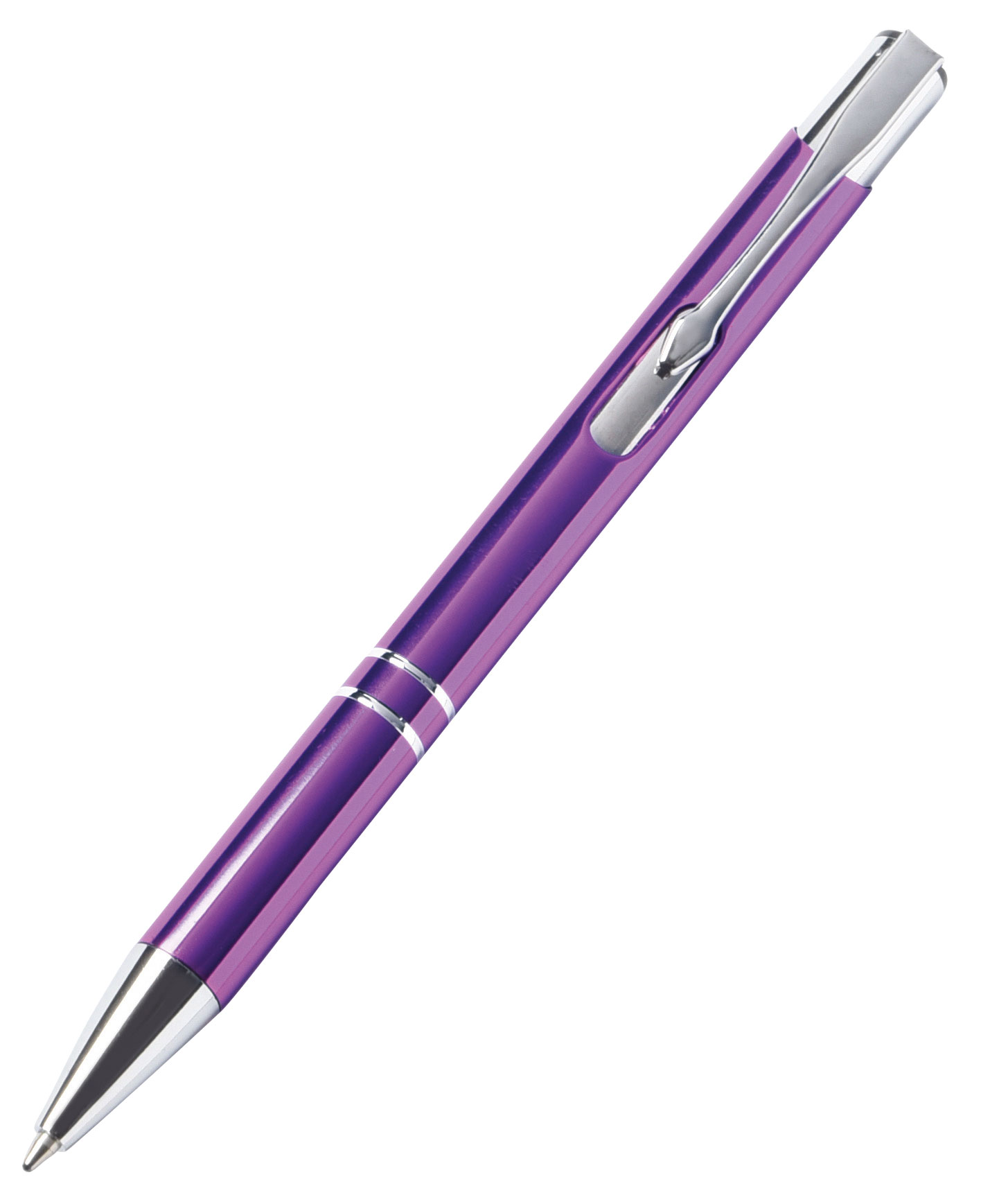 Hliníkové kuličkové pero TUCSON: lesklé kovové tělo a klip, velkokapacitní náplň s modrým inkoustem, cvakací mechanismus  - fialová - foto