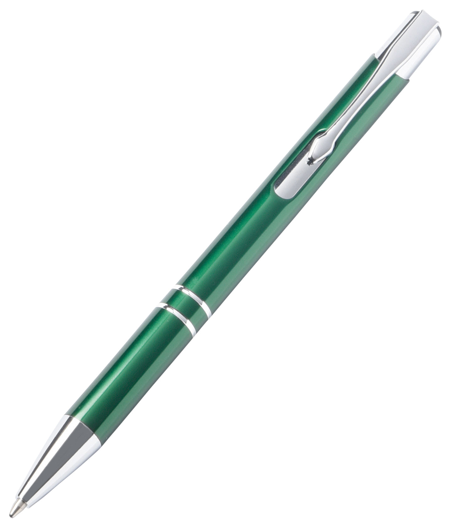 Hliníkové kuličkové pero TUCSON: lesklé kovové tělo a klip, velkokapacitní náplň s modrým inkoustem, cvakací mechanismus  - zelená - foto