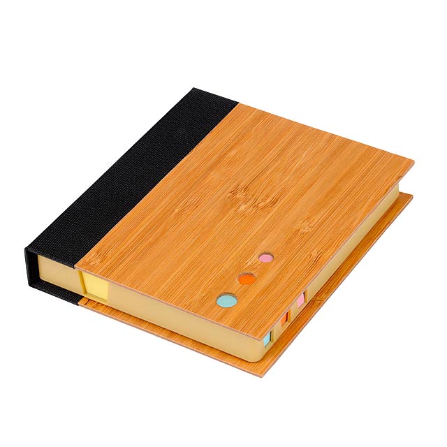 Memobox BAMBOO NOTE: vrátane blokov lepiaca knihy v 3 rôznych farbách a 2 rôznofarebné samolepiace poznámkové bloky, každá po 150 listoch, v bambusovej puzdre - vyrobené z recyklovateľných materiálov  - hnedá - foto
