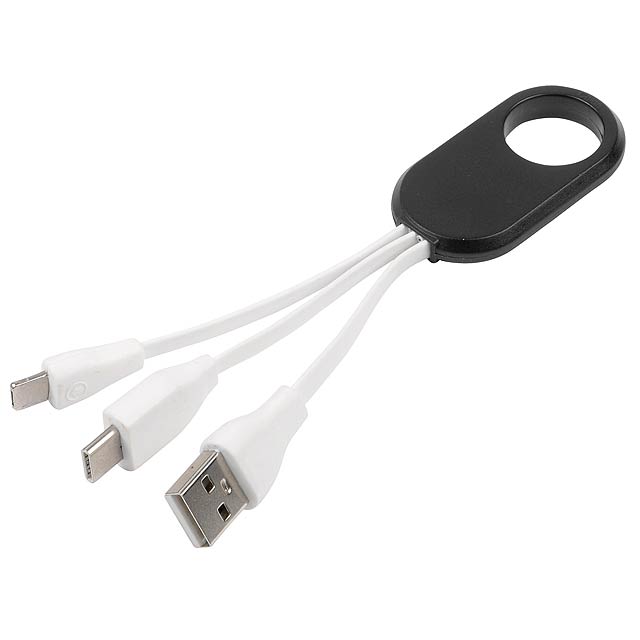 Nabíjací kábel GET THREE: pre nabíjanie elektronických zariadení, vrátane 2 nabíjacích konektorov: USB typ C a kombinovaná zástrčka Micro-USB / Lightning  - čierna - foto