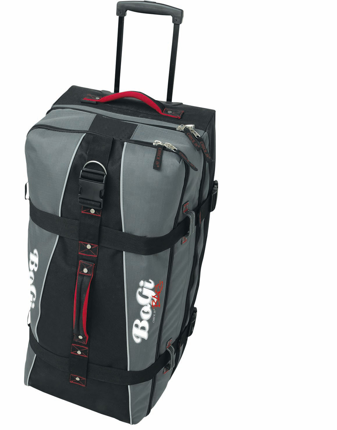 Trolley Travelbag "BoGi"
· separate packing levels
· practical mesh pockets
· inside push button trolley system
· skater wheels with edge protection
· 2 slide bars for stair transport
· robust zippers
· volume compression straps
· comfortable and padded handles  - černá - foto