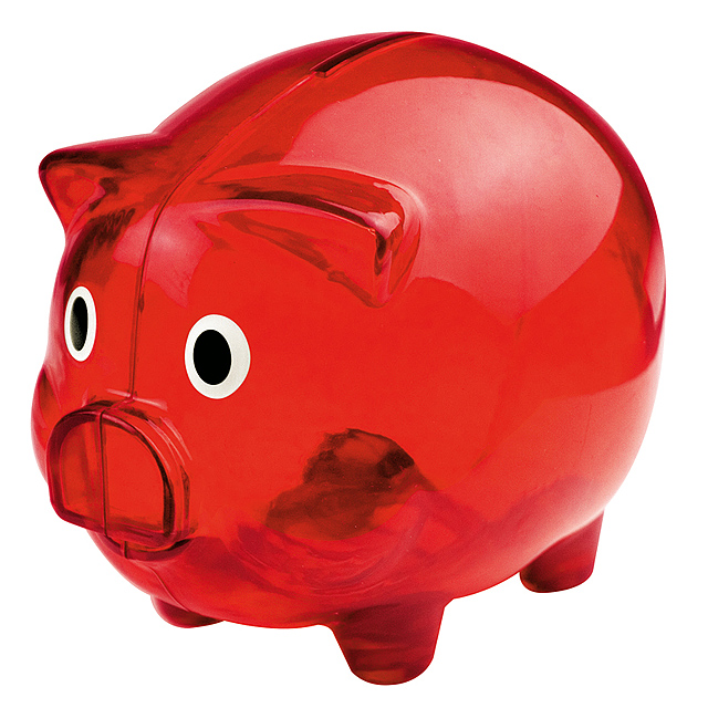 Transparent piggy bank - red