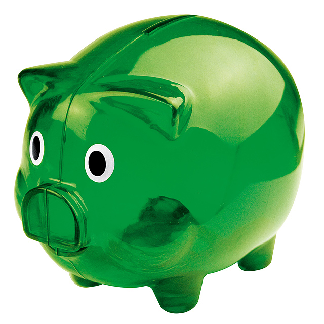 Transparent piggy bank - green