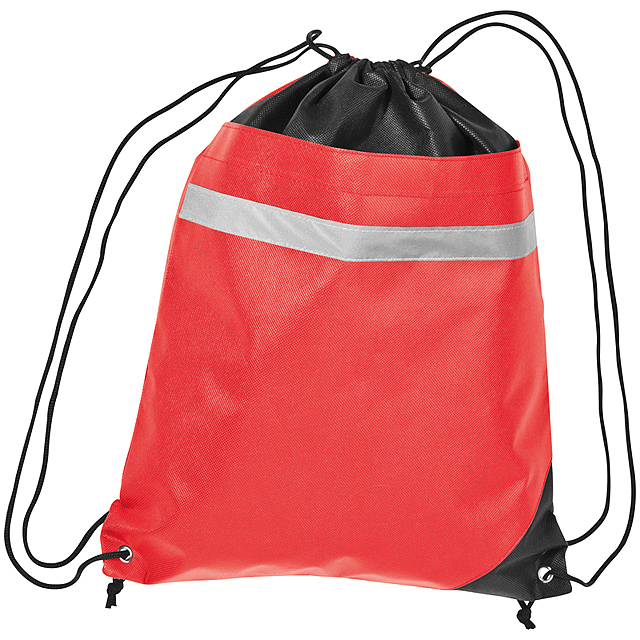 Non-woven gym bag including reflectable stripe - red