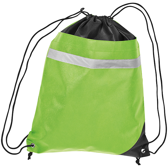 Non-woven gym bag including reflectable stripe - lime