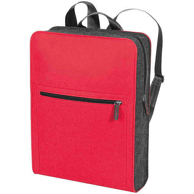 Backpack made of felt material with a colour accent - red