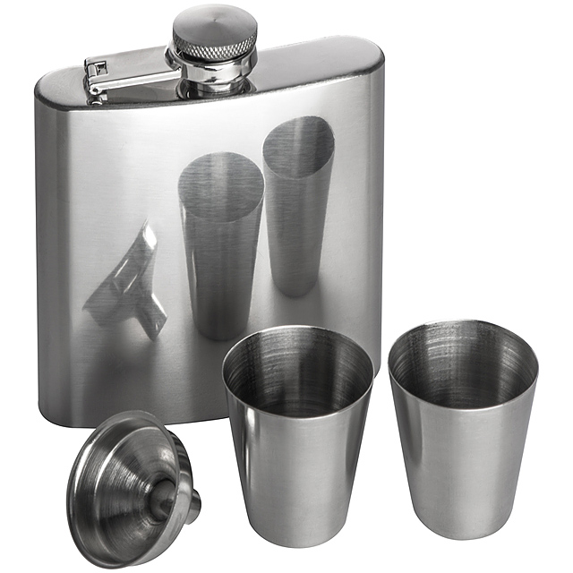 Hipflask set with 2 cups - grey
