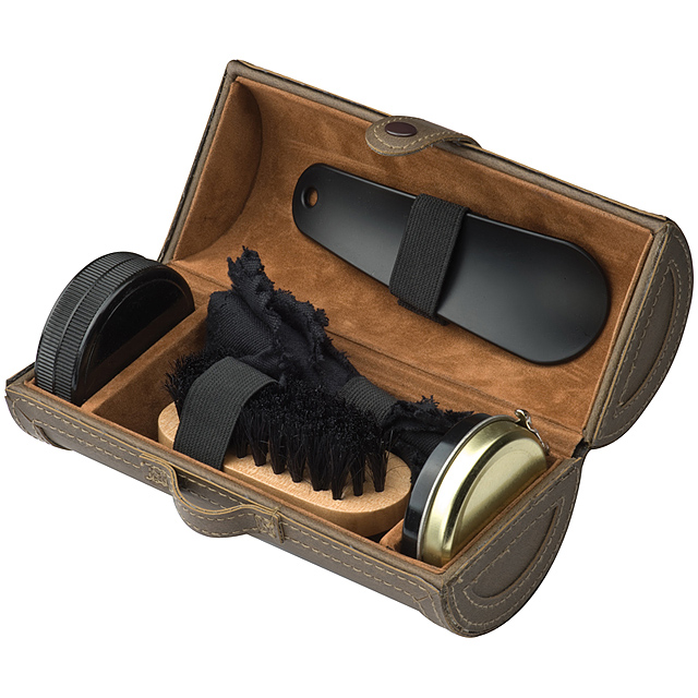 Shoe polishing case - brown