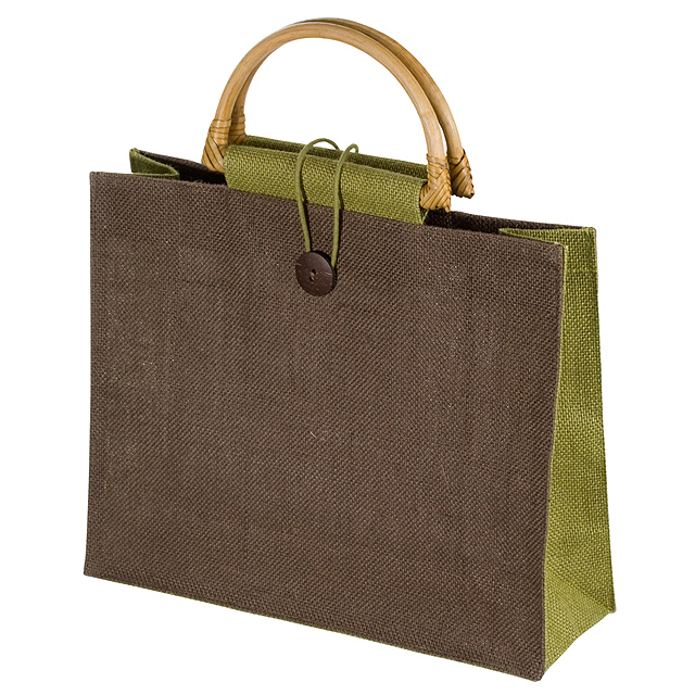 Jute bag with bamboo grip - green