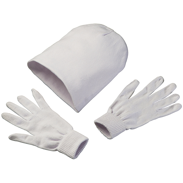 Set aus Handschuhen und Mütze - Weiß 