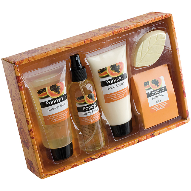 Papaya bath set (150ml shower gel, body spray 140ml, body lotion and bath salt) - orange