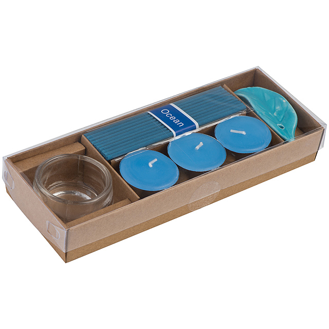 Perfumed tea light and incense sticks - blue