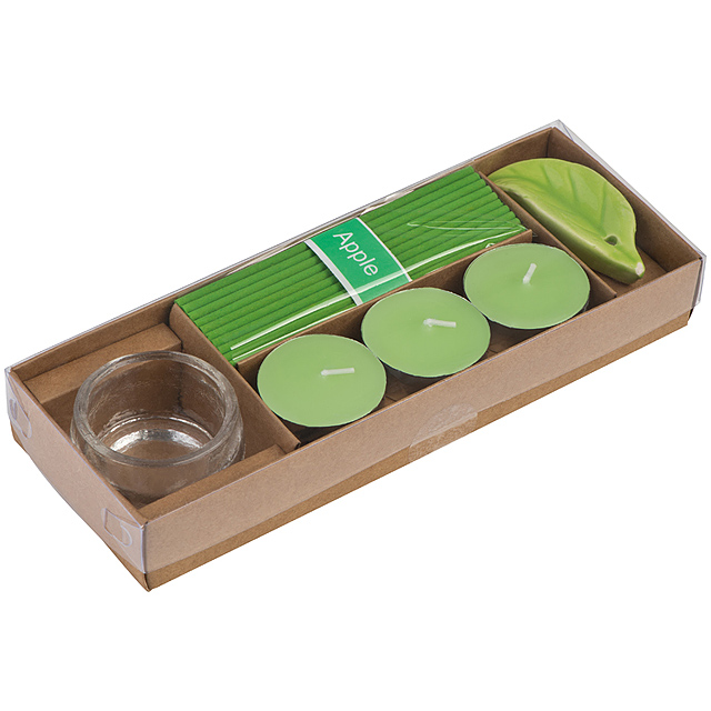 Perfumed tea light and incense sticks - green