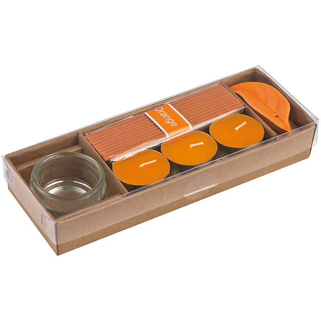 Perfumed tea light and incense sticks - orange