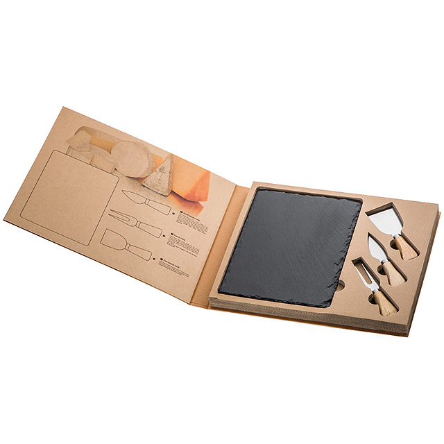 Cheese set with slate cutting board - black
