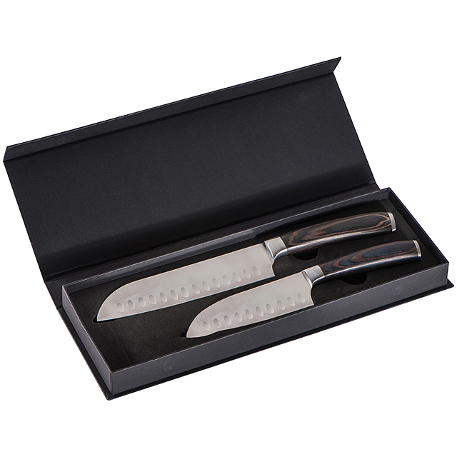 Knife set 2-pieces with dark wooden handles - brown