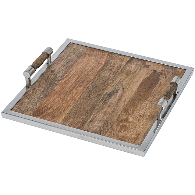 Wood tray, square - brown