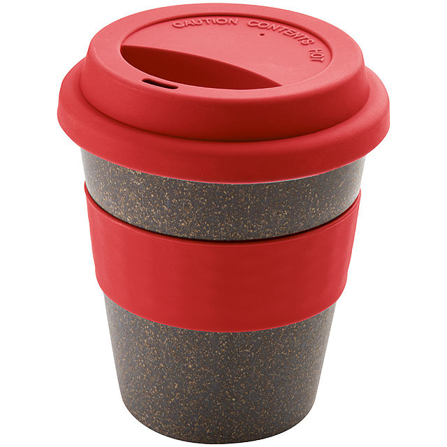 Bamboo mug with silicone lid and grip - red