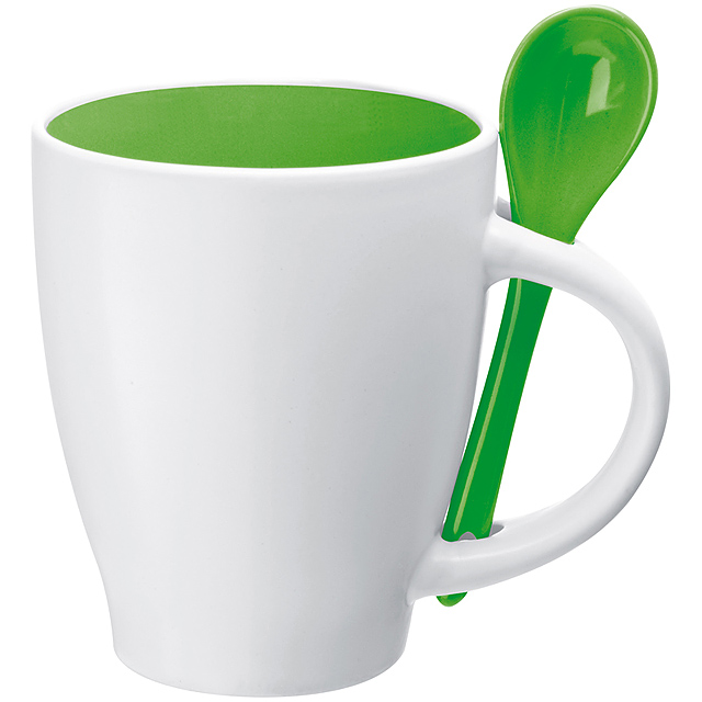 Ceramic cup with a spoon - green