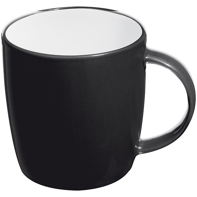 Ceramic cup, white inside and coloured outside - black