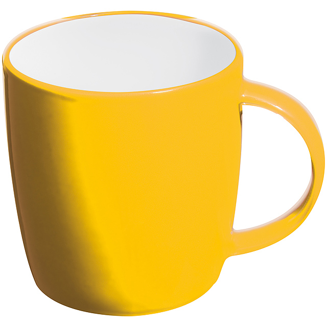 Ceramic cup, white inside and coloured outside - yellow