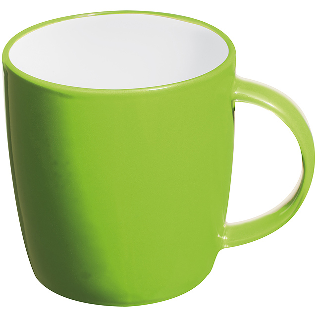 Ceramic cup, white inside and coloured outside - lime