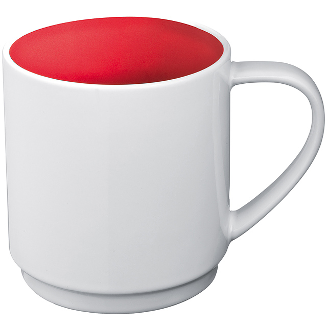 Ceramic cup, coloured inside and white outside - red