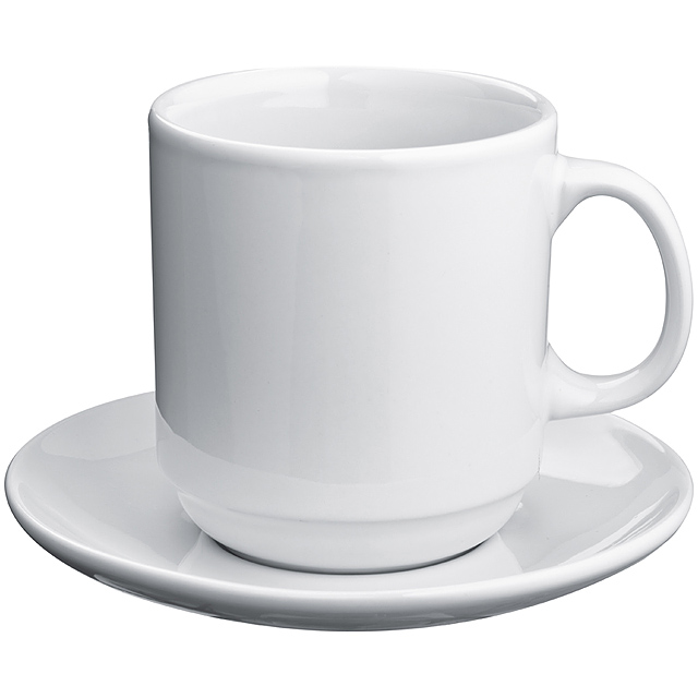 Set of white coffee mug and coaster - white