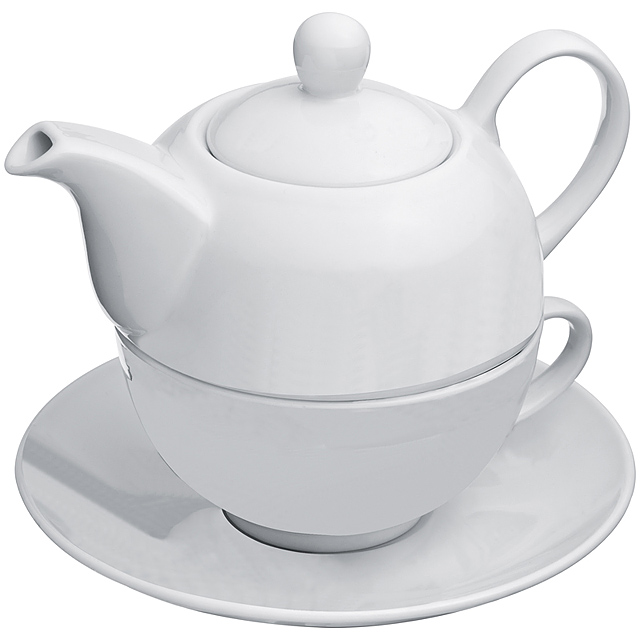 Teapot with cup and coaster - white