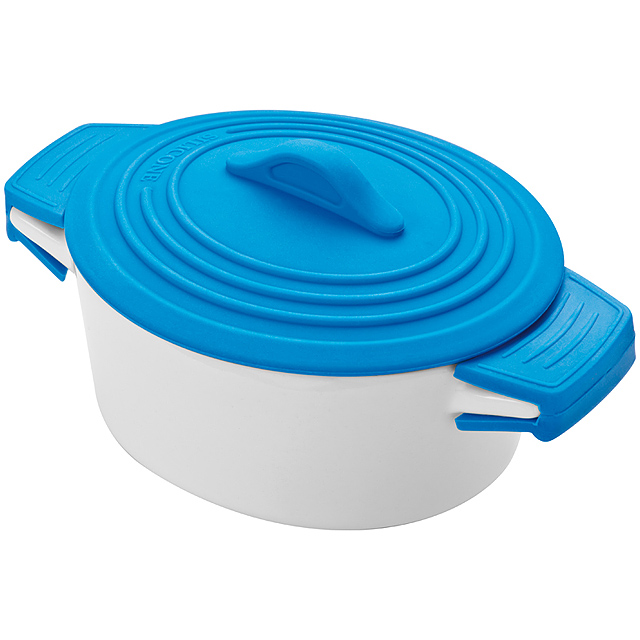 Porcelain pot with siliconee lid and heat protected handles - blue