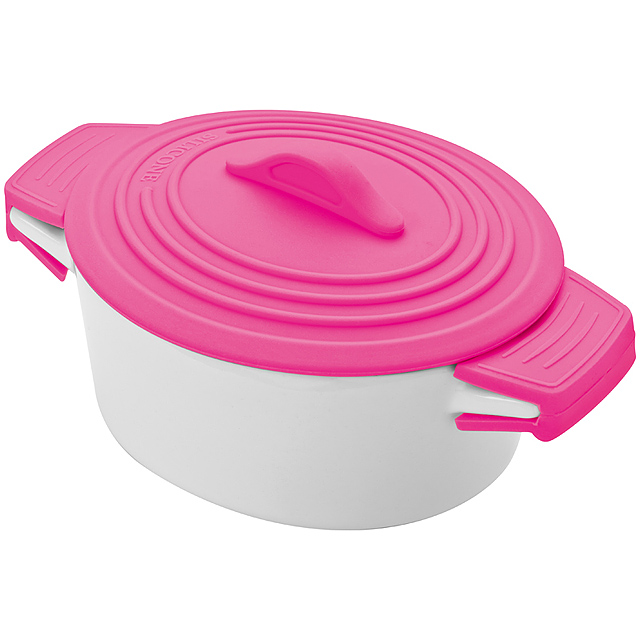 Porcelain pot with siliconee lid and heat protected handles - pink