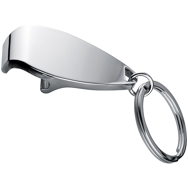 Metal keyring with bottle opener - grey